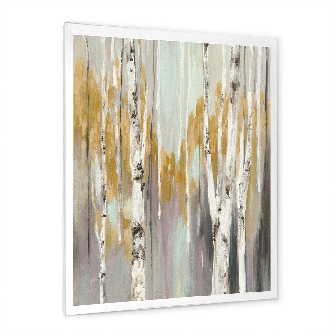 Silver and Yellow Birch Forest II - Farmhouse Bedroom Wall Art