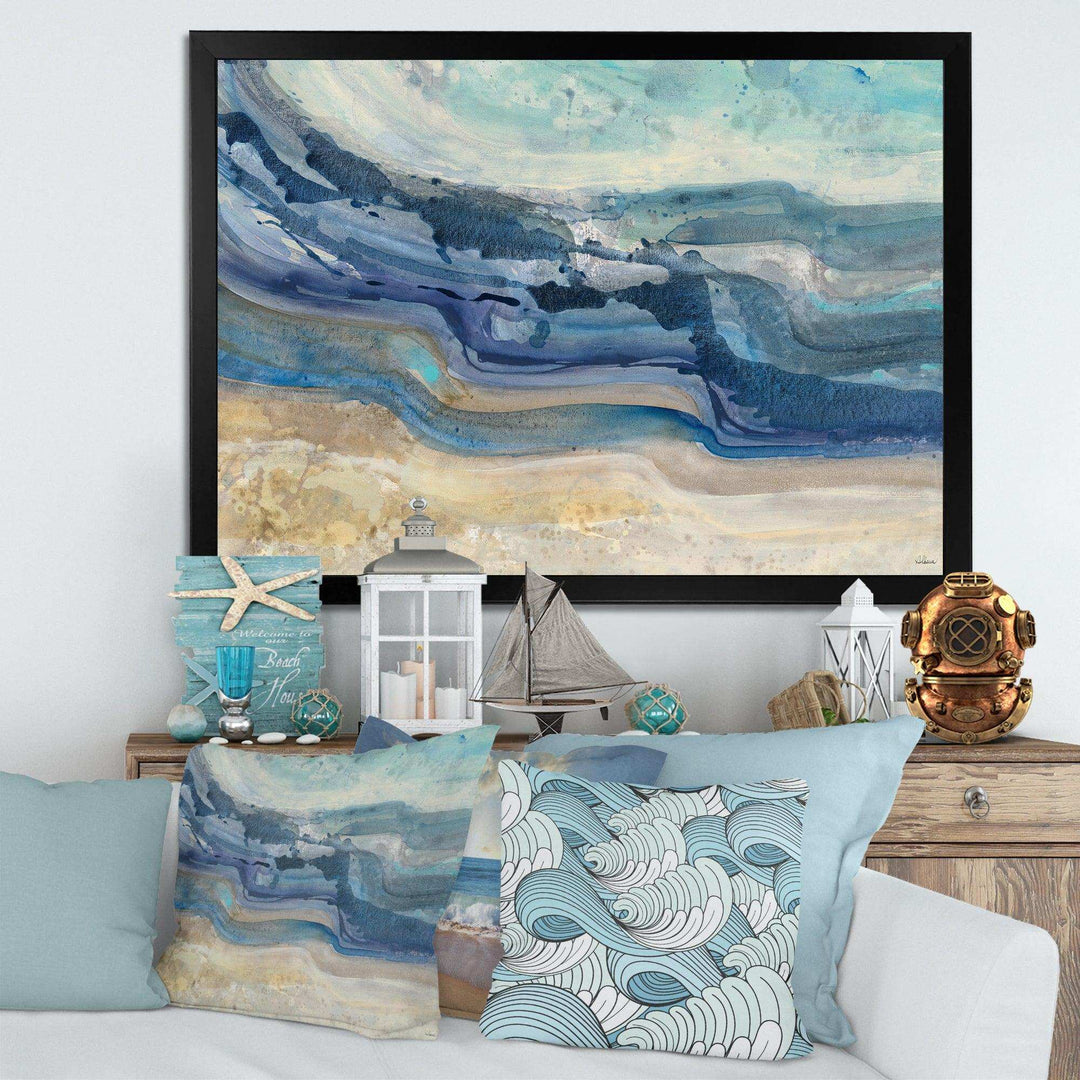 Coast Blue Sea Waves Watercolour - Nautical &amp; Coastal Canvas Wall Art