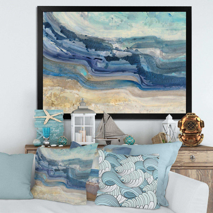 Coast Blue Sea Waves Watercolour - Nautical &amp; Coastal Canvas Wall Art