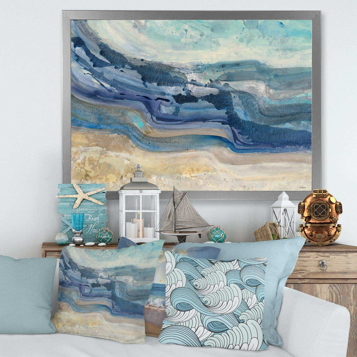 Coast Blue Sea Waves Watercolour - Nautical &amp; Coastal Canvas Wall Art
