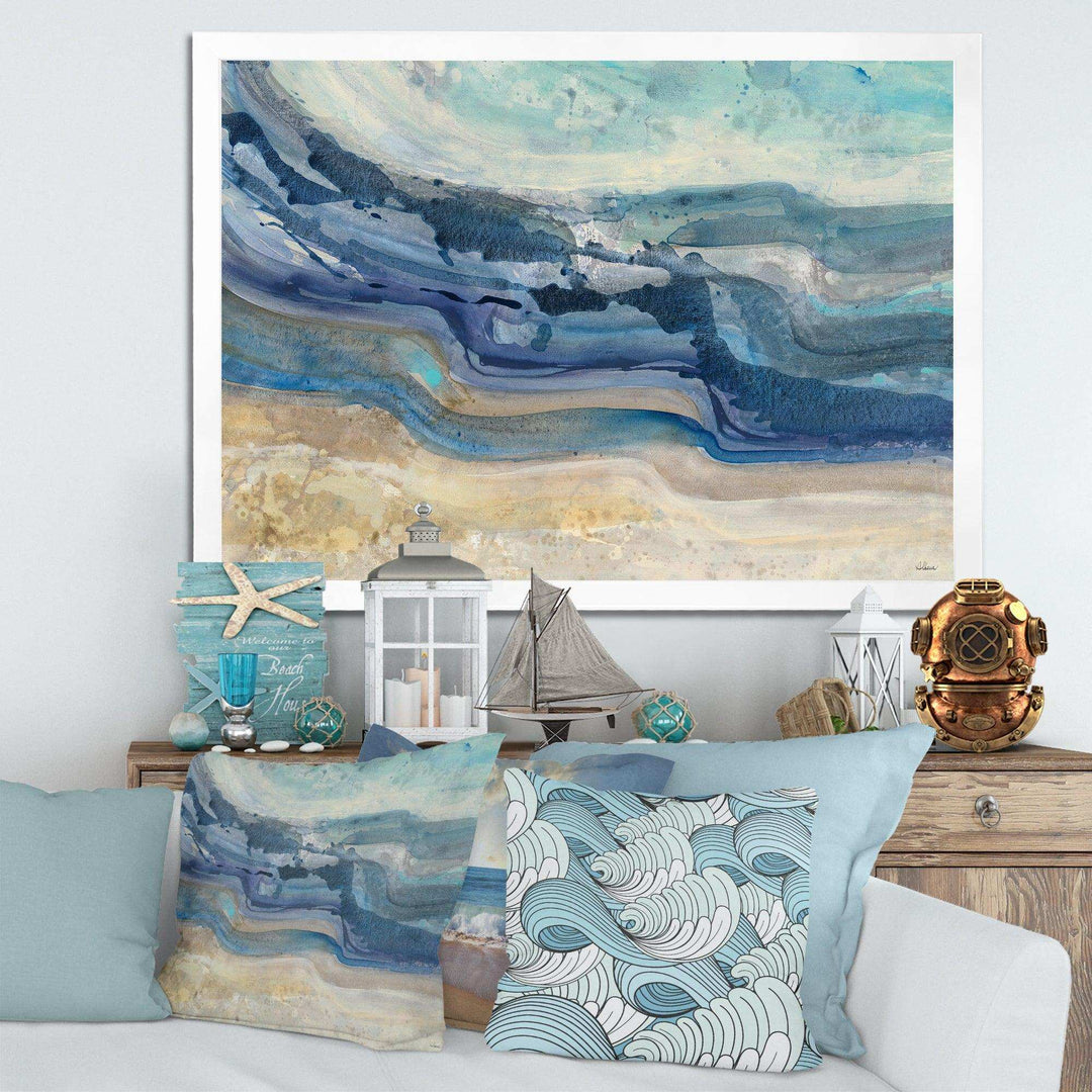 Coast Blue Sea Waves Watercolour - Nautical &amp; Coastal Canvas Wall Art