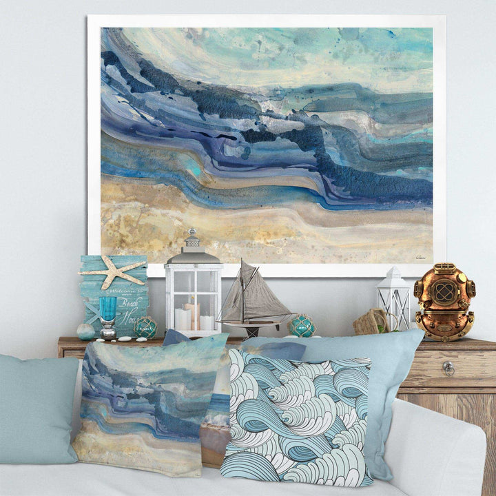 Coast Blue Sea Waves Watercolour - Nautical &amp; Coastal Canvas Wall Art
