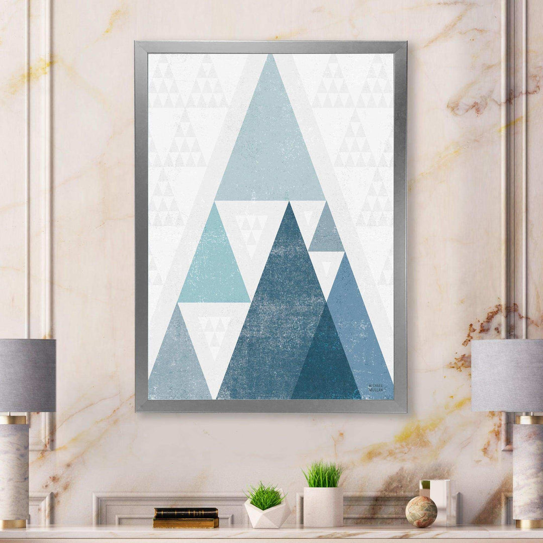minimal Triangles III Blue - Mid-Century Modern Living Room Wall Decor