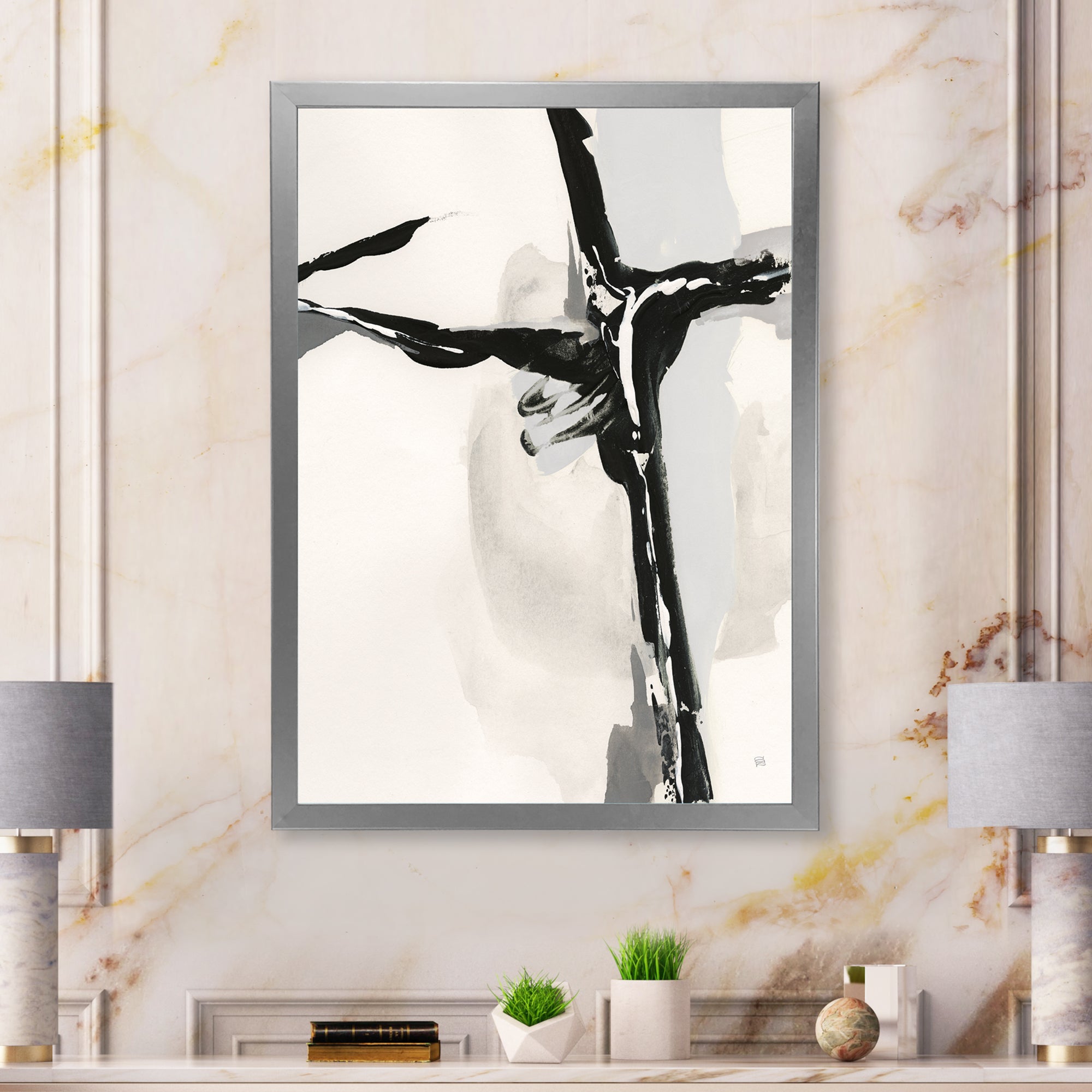 Abstract Neutral II Framed Print Matte White - 1.5" Width