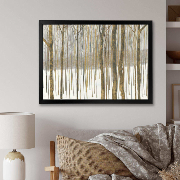 Forest in Winter Gold - Cabin &amp; Lodge Wall Art Prints