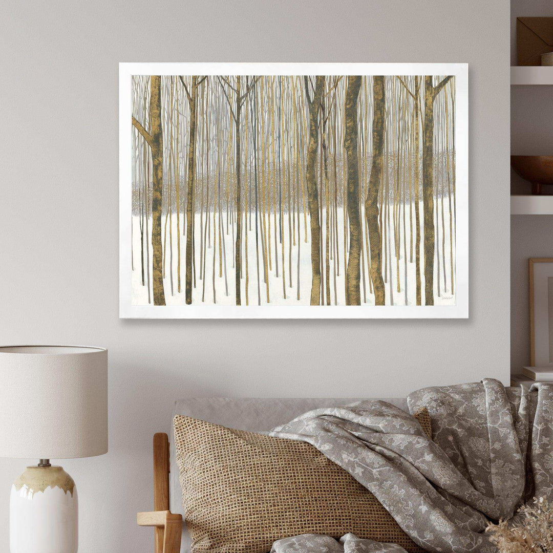Forest in Winter Gold - Cabin &amp; Lodge Wall Art Prints