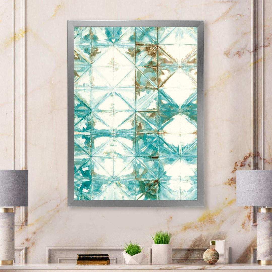 Turquoise Watercolor geometrical IV - Mid-Century Modern Wall Art Prints