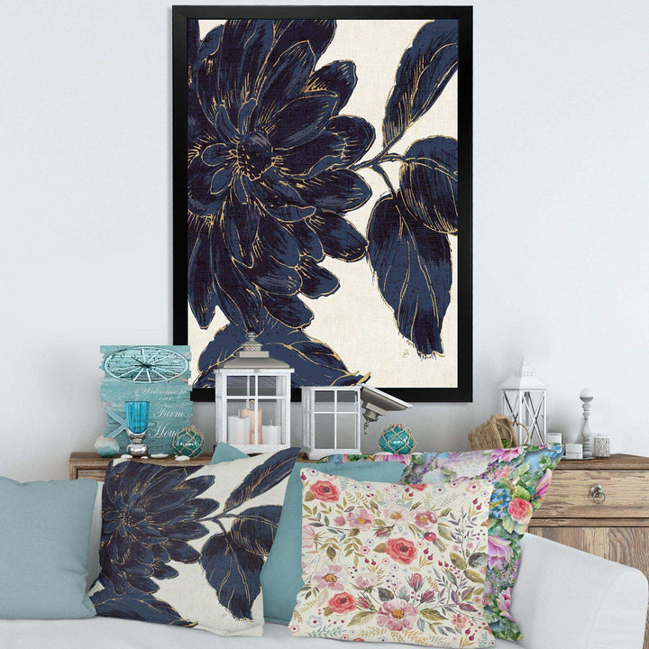 Indigo Gold Metallic Flower - Traditional Living Room Wall Decor