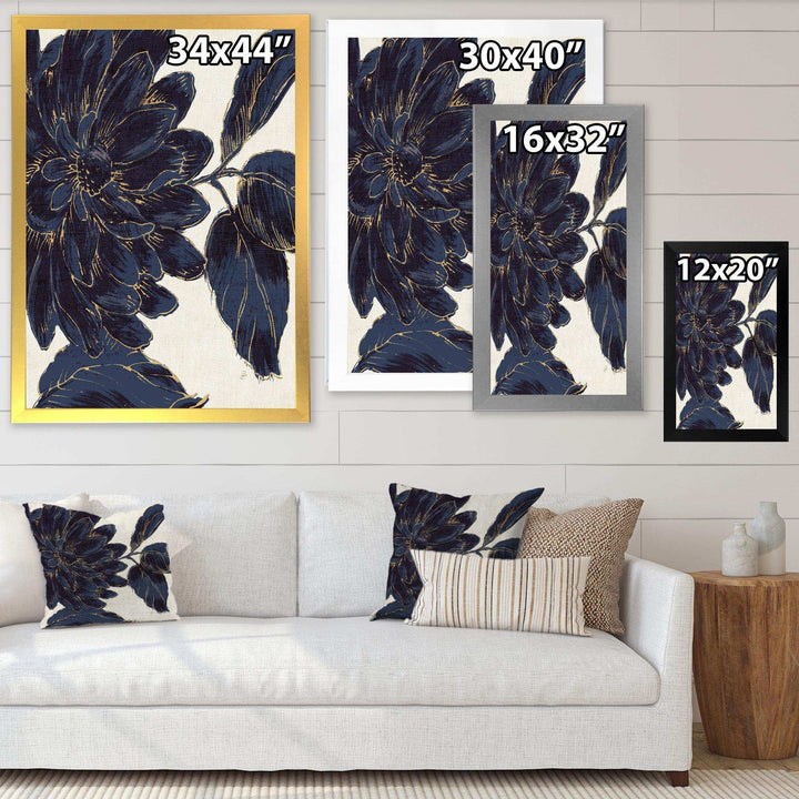 Indigo Gold Metallic Flower - Traditional Living Room Wall Decor