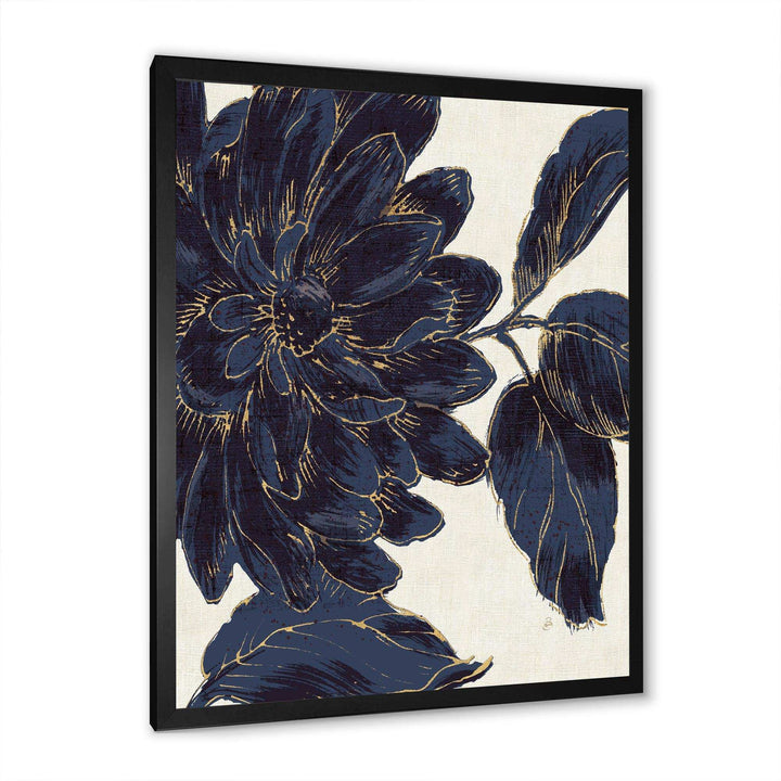 Indigo Gold Metallic Flower - Traditional Living Room Wall Decor
