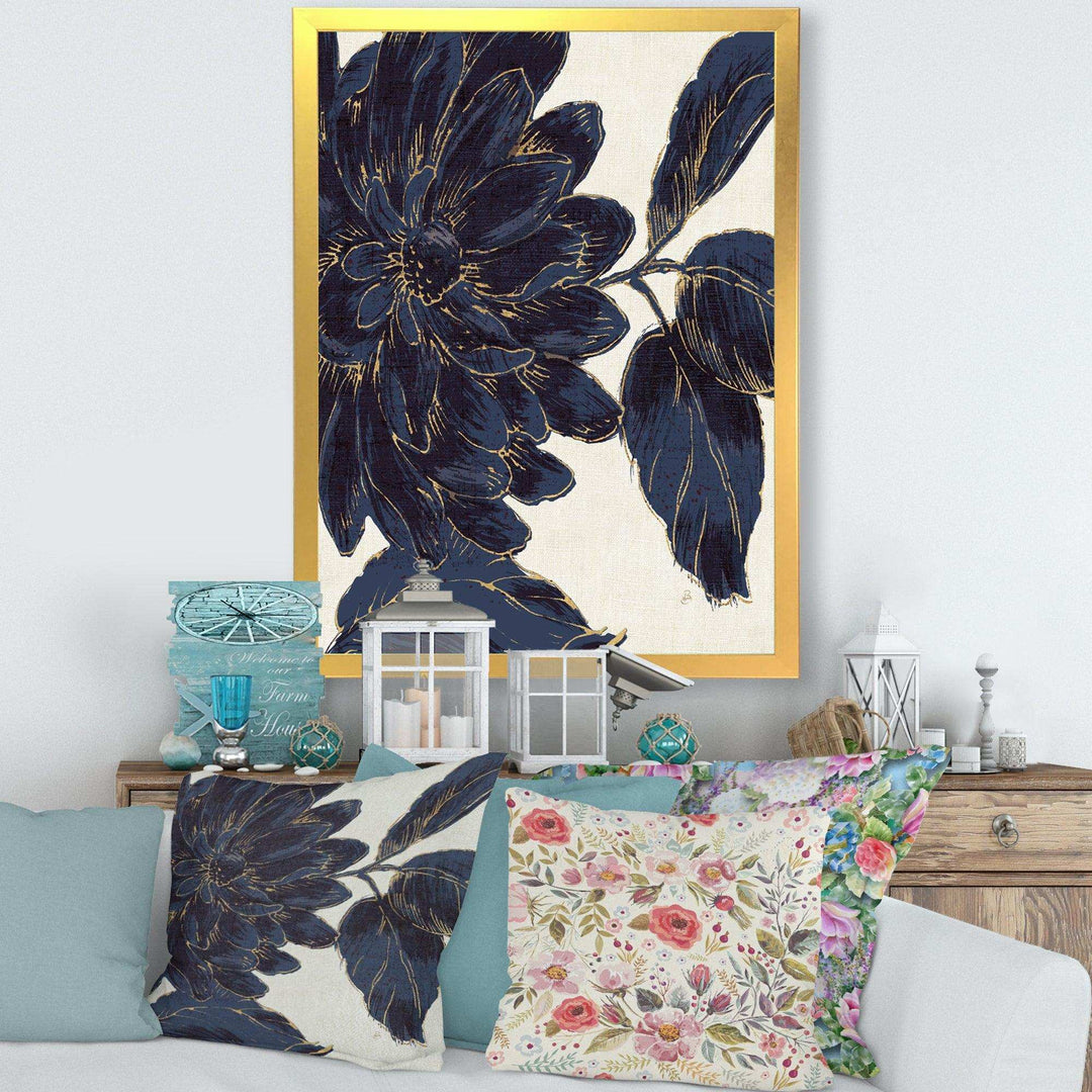 Indigo Gold Metallic Flower - Traditional Living Room Wall Decor