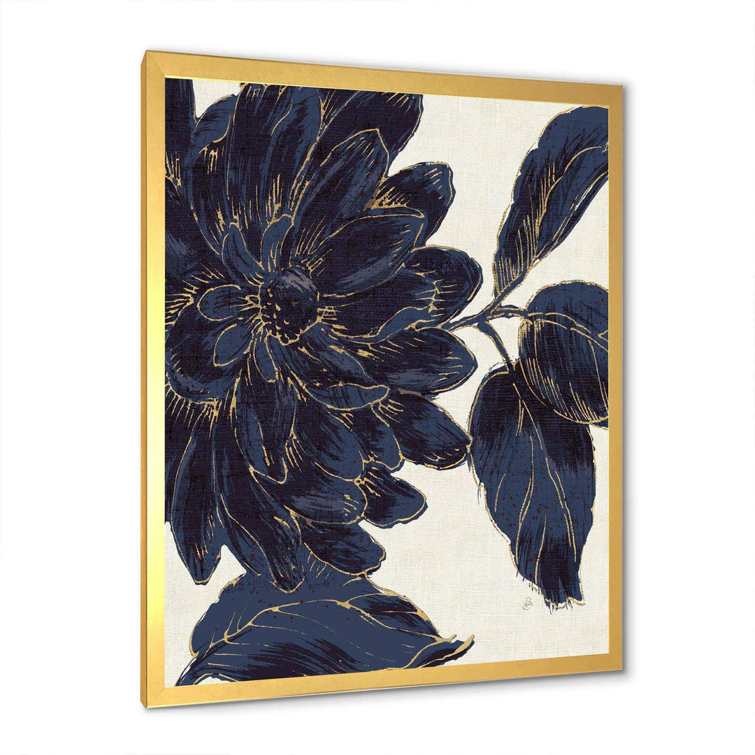 Indigo Gold Metallic Flower - Traditional Living Room Wall Decor