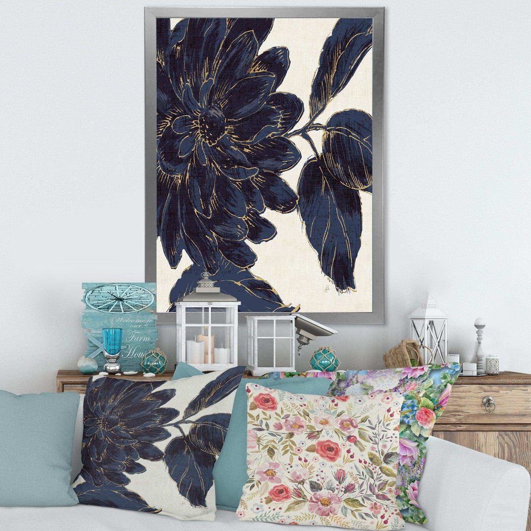 Indigo Gold Metallic Flower - Traditional Living Room Wall Decor