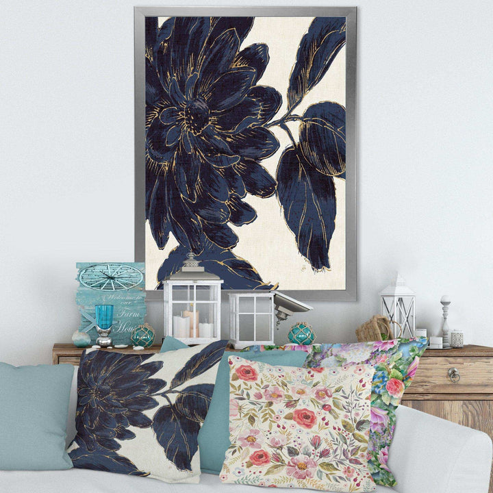 Indigo Gold Metallic Flower - Traditional Living Room Wall Decor