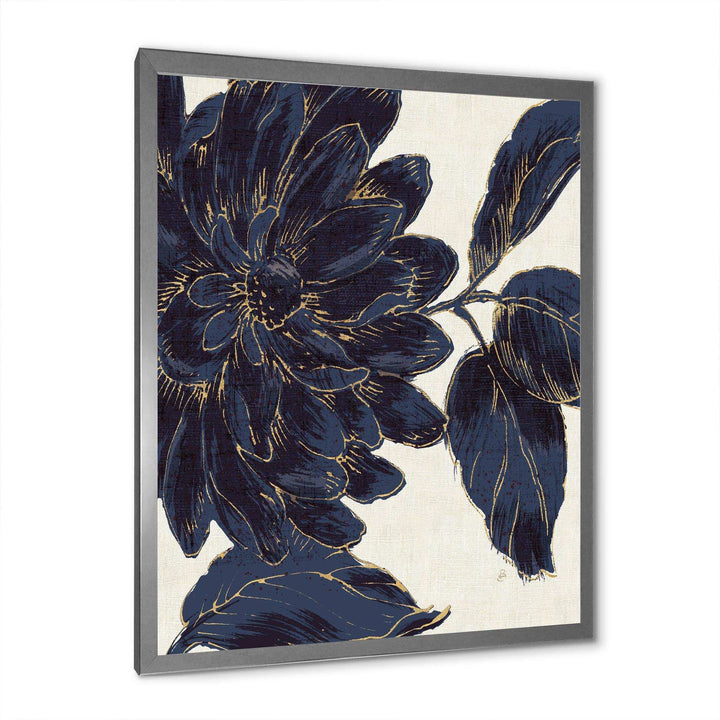 Indigo Gold Metallic Flower - Traditional Living Room Wall Decor