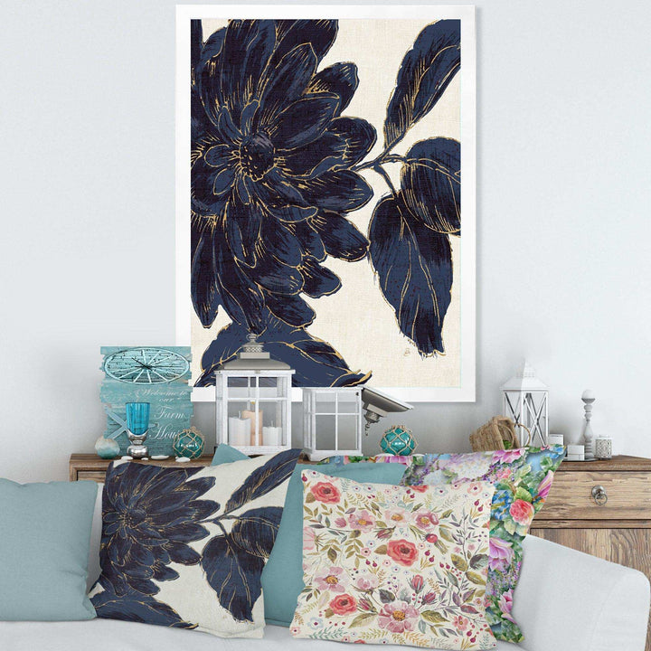 Indigo Gold Metallic Flower - Traditional Living Room Wall Decor