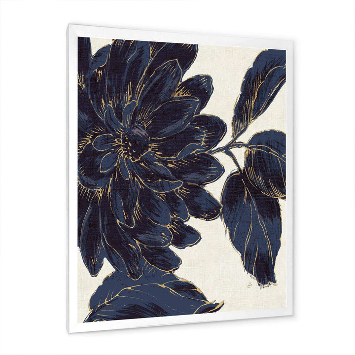 Indigo Gold Metallic Flower - Traditional Living Room Wall Decor