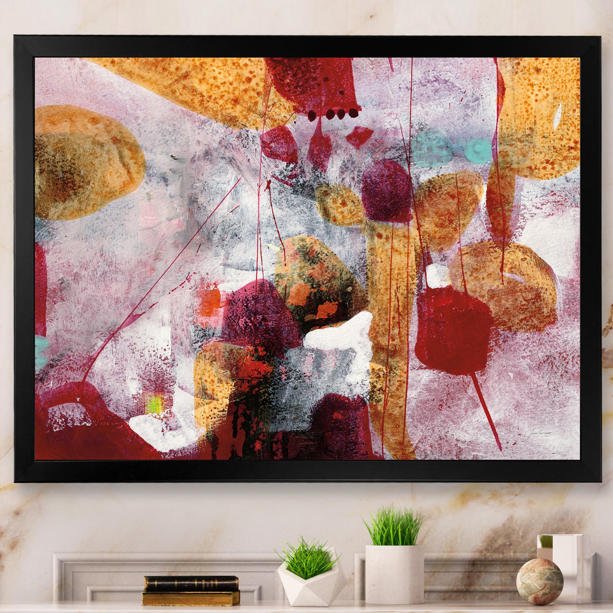 Abstract Watercolor with Red and Yellow Framed Print Vibrant Black - 1.5" Width