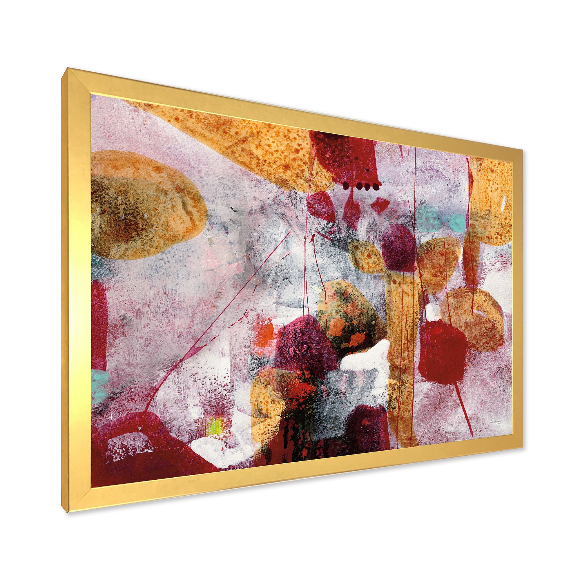 Abstract Watercolor with Red and Yellow Framed Print Vibrant Gold - 1.5" Width
