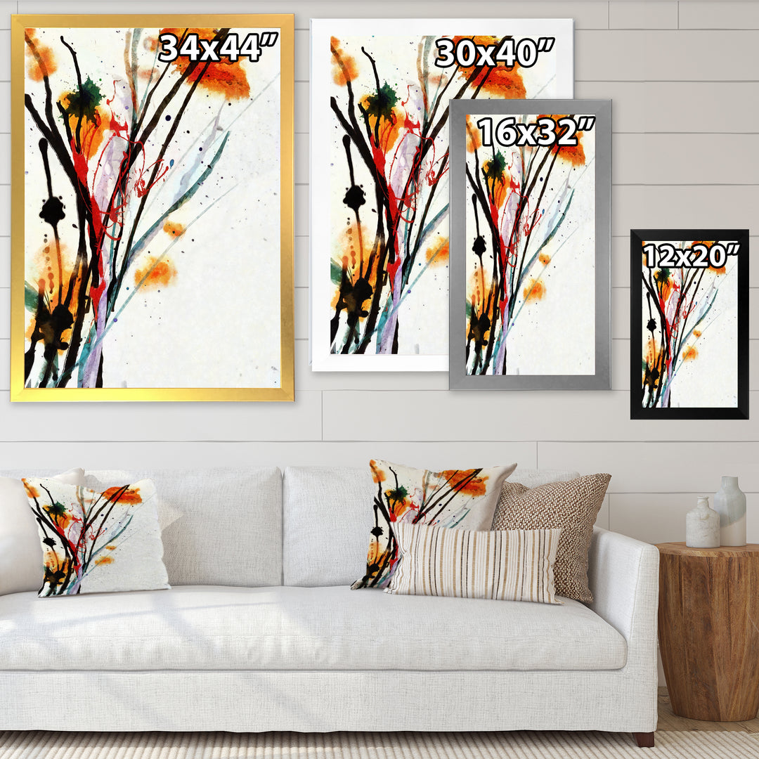 Abstract Orange Flowers Framed Print Matte White - 1.5" Width