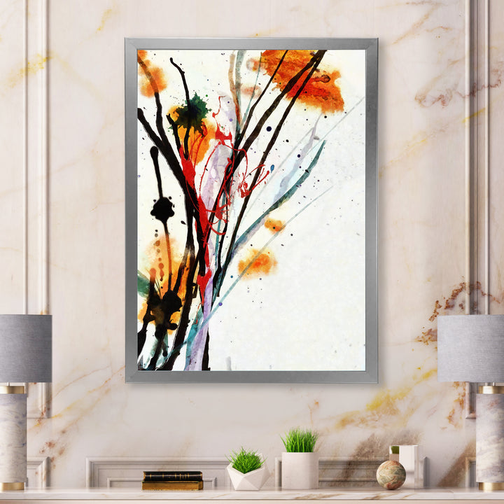 Abstract Orange Flowers Framed Print Matte White - 1.5" Width