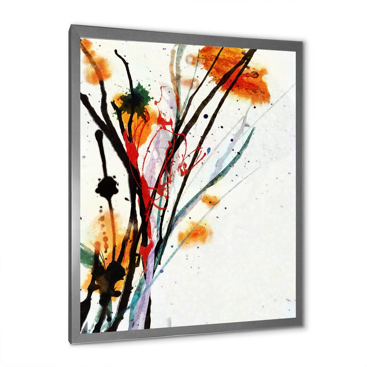 Abstract Orange Flowers Framed Print Matte White - 1.5" Width