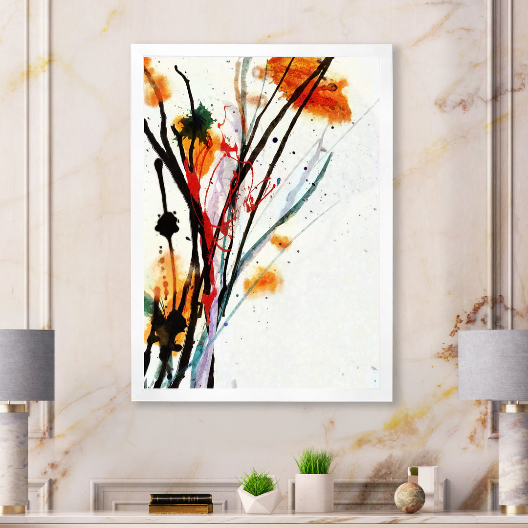 Abstract Orange Flowers Framed Print Matte White - 1.5" Width