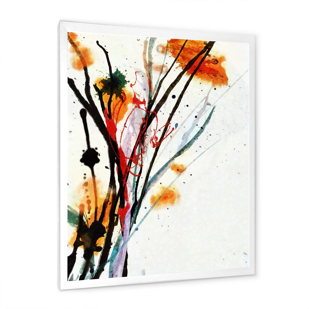 Abstract Orange Flowers Framed Print Matte White - 1.5" Width