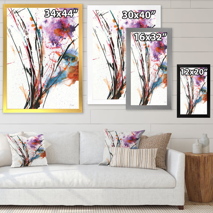 Abstract Purple and Blue Flowers Framed Print Matte White - 1.5" Width