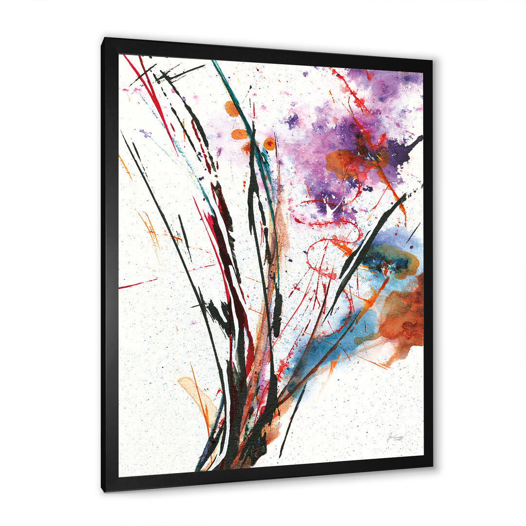 Abstract Purple and Blue Flowers Framed Print Vibrant Black - 1.5" Width
