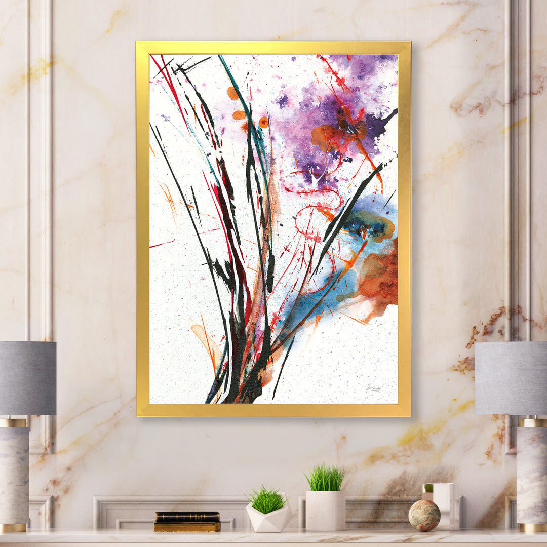Abstract Purple and Blue Flowers Framed Print Vibrant Gold - 1.5" Width