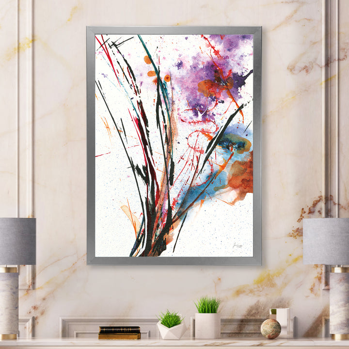 Abstract Purple and Blue Flowers Framed Print Matte White - 1.5" Width