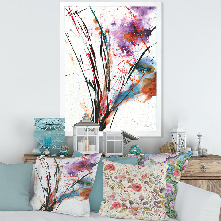 Abstract Purple and Blue Flowers Framed Print Matte White - 1.5" Width