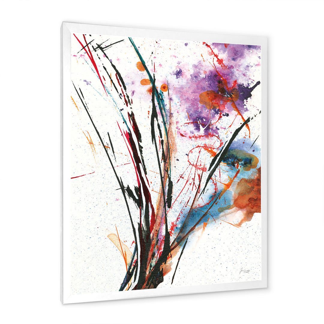 Abstract Purple and Blue Flowers Framed Print Matte White - 1.5" Width