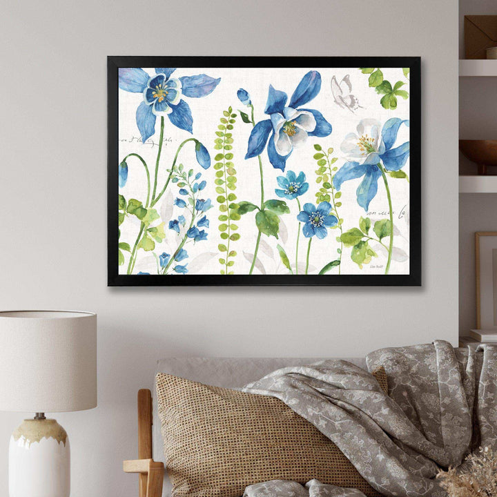 Bluebell and Columbine Wild Flowers with Butterfly