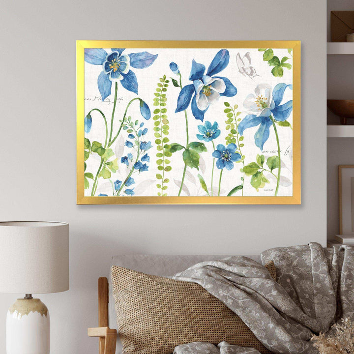 Bluebell and Columbine Wild Flowers with Butterfly