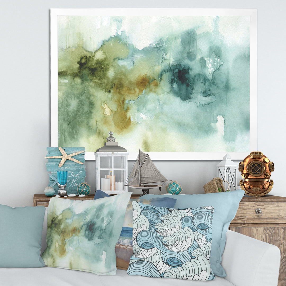 Abstract Watercolor Green House Framed Print Matte White - 1.5" Width