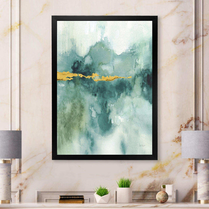 Blue Watercolor Impression with Gold - Traditional Living Room Wall Decor