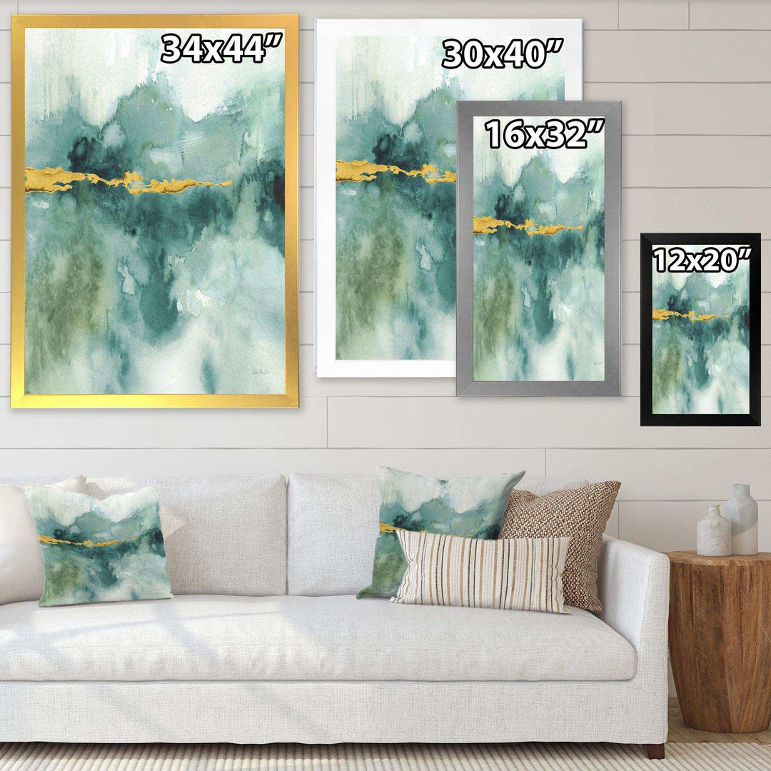Blue Watercolor Impression with Gold - Traditional Living Room Wall Decor