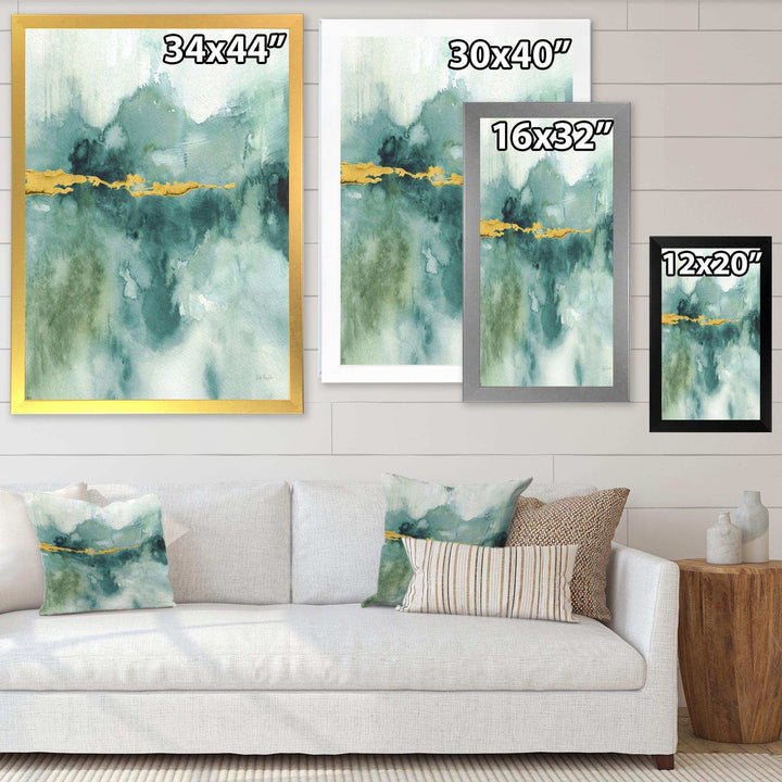 Blue Watercolor Impression with Gold - Traditional Living Room Wall Decor
