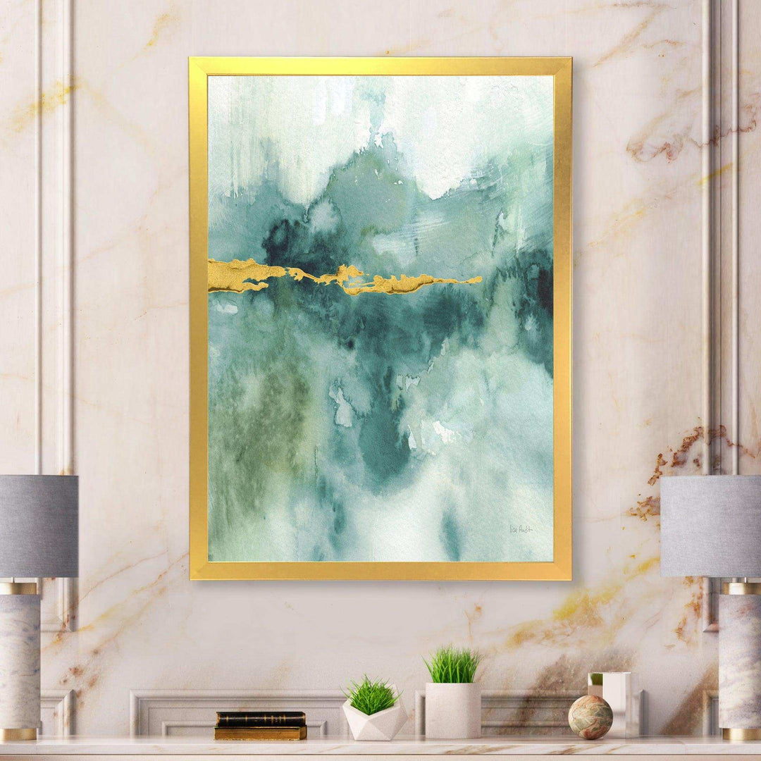 Blue Watercolor Impression with Gold - Traditional Living Room Wall Decor
