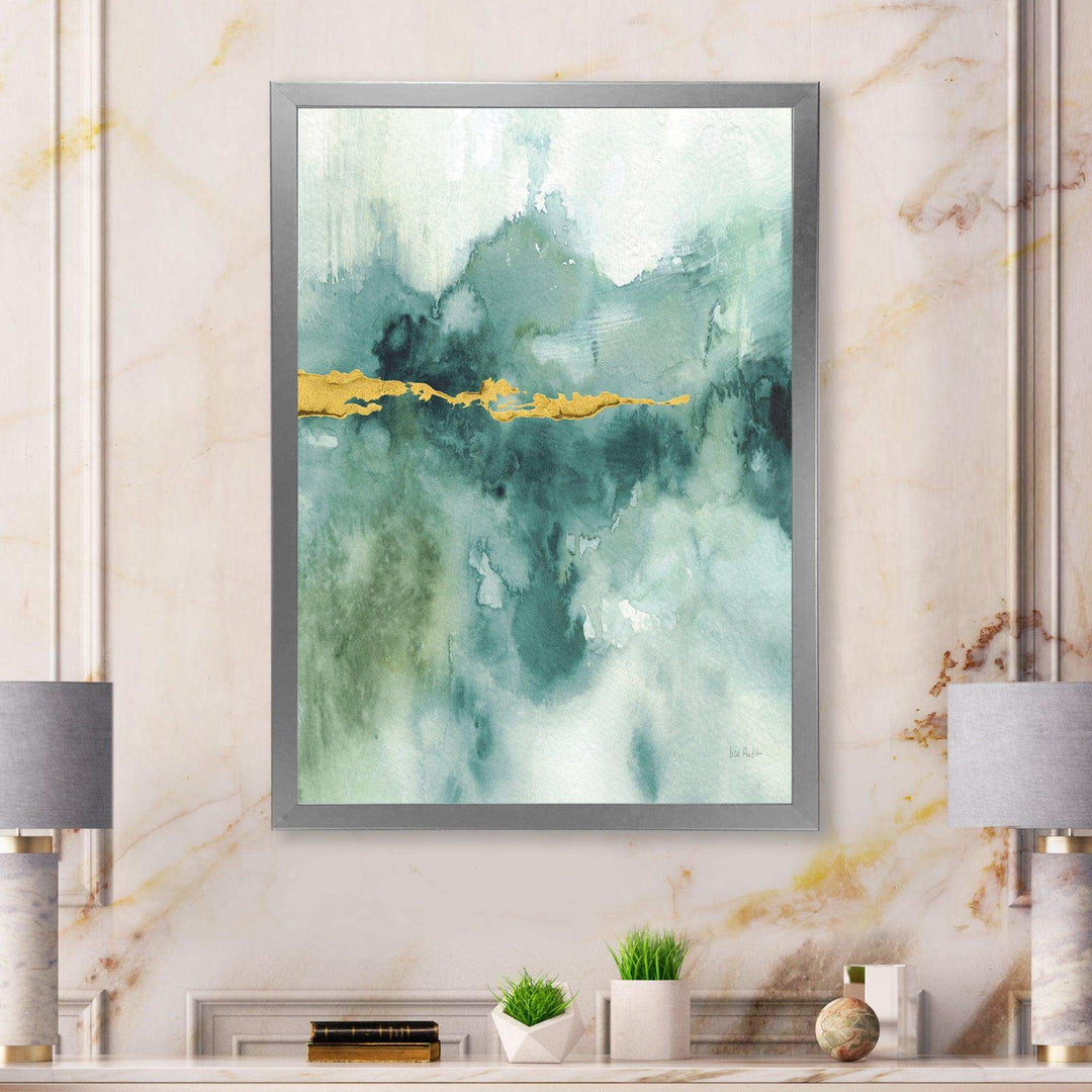Blue Watercolor Impression with Gold - Traditional Living Room Wall Decor