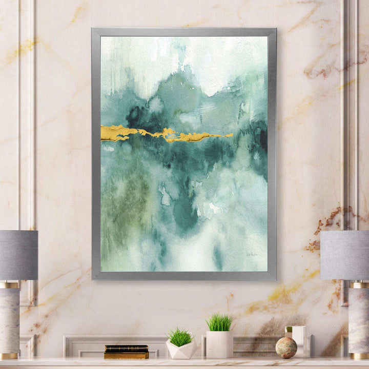 Blue Watercolor Impression with Gold - Traditional Living Room Wall Decor
