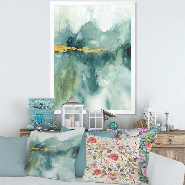 Blue Watercolor Impression with Gold - Traditional Living Room Wall Decor