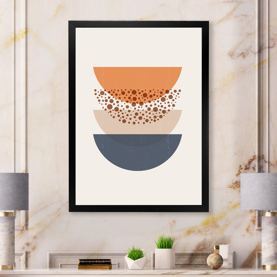 Abstract Sun &amp; Moon Geometrics In Blue &amp; Orange Framed Print Vibrant Black - 1.5" Width