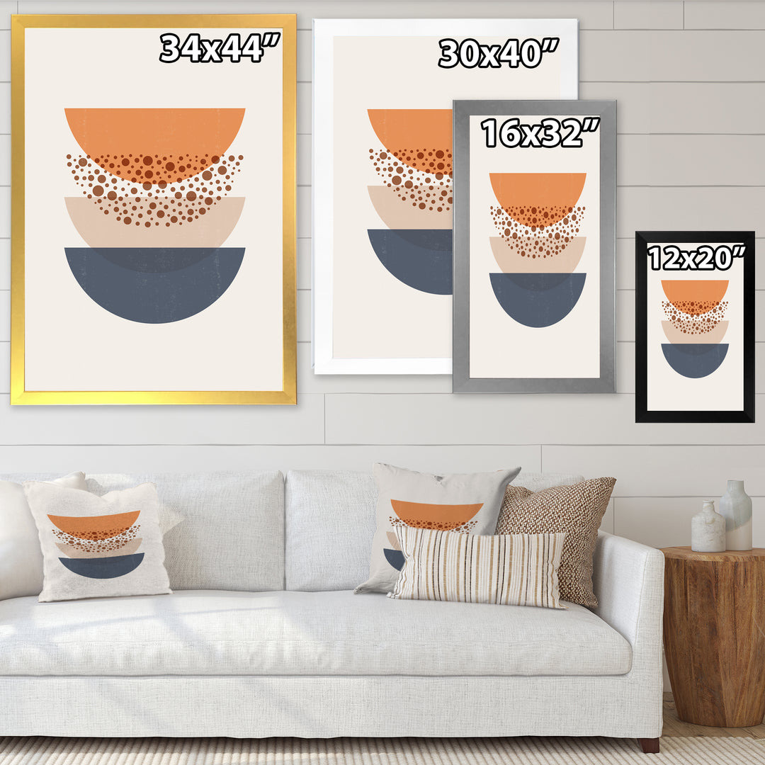Abstract Sun &amp; Moon Geometrics In Blue &amp; Orange Framed Print Matte White - 1.5" Width