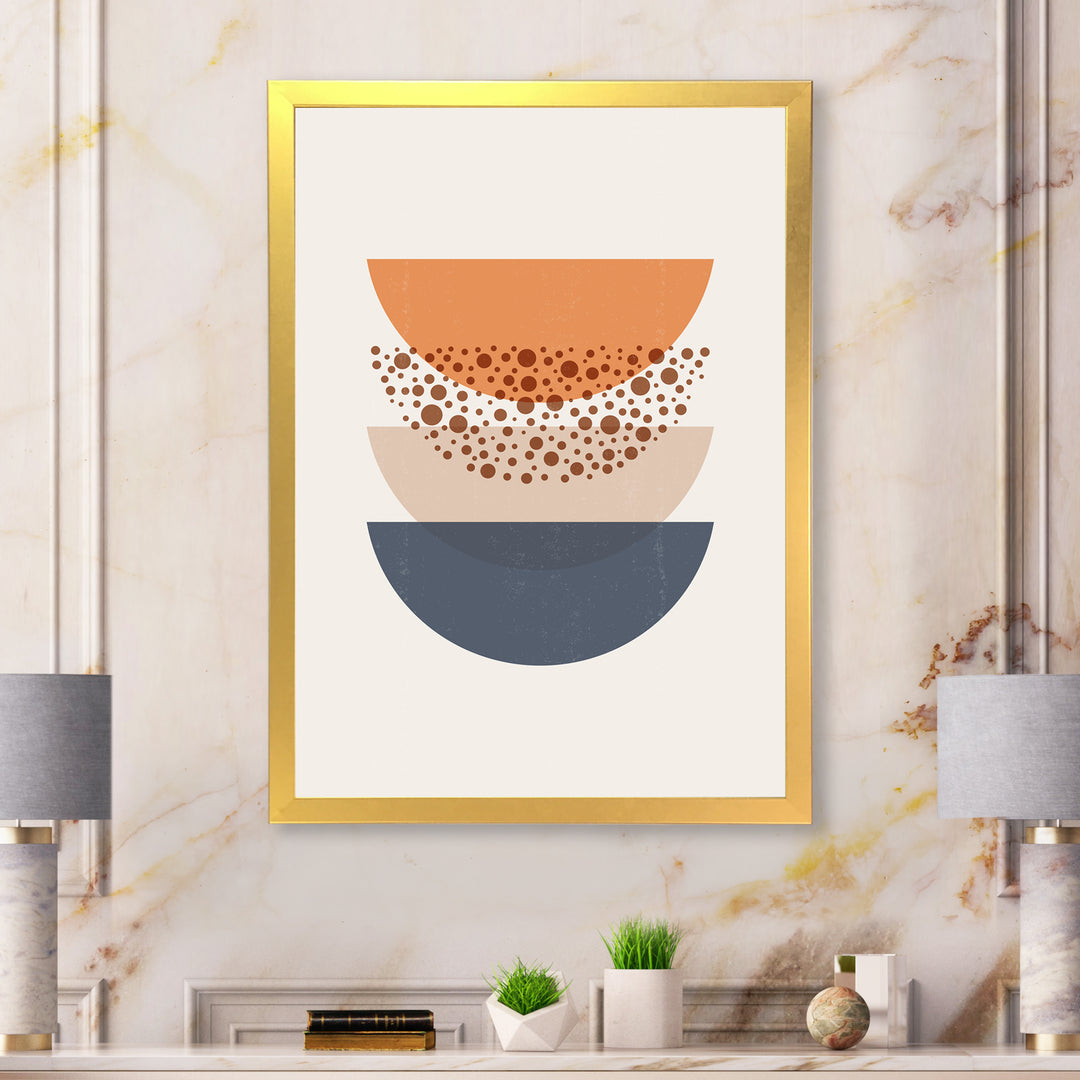 Abstract Sun &amp; Moon Geometrics In Blue &amp; Orange Framed Print Vibrant Gold - 1.5" Width