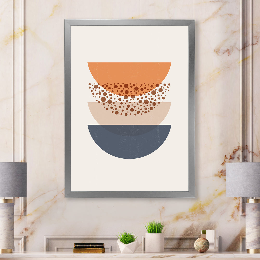 Abstract Sun &amp; Moon Geometrics In Blue &amp; Orange Framed Print Matte White - 1.5" Width