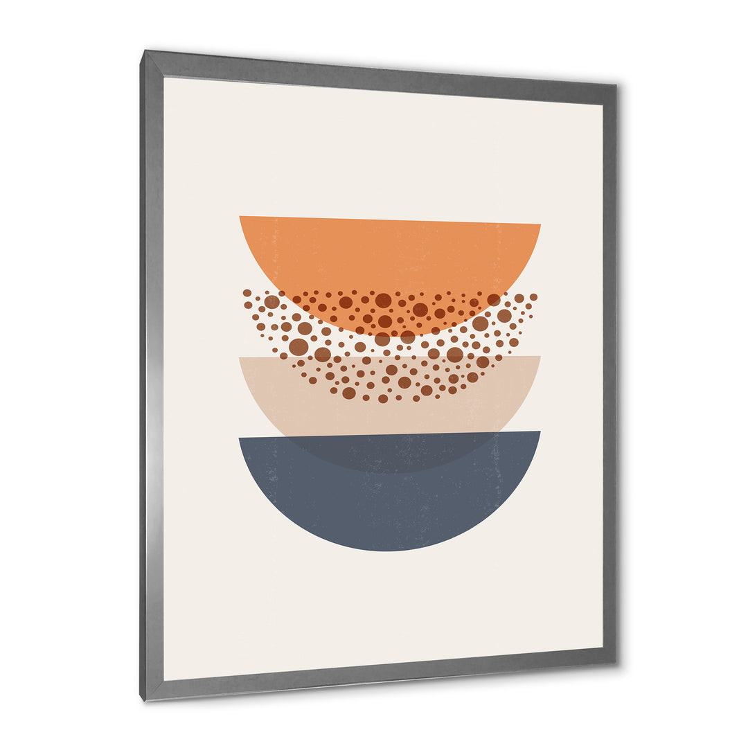 Abstract Sun &amp; Moon Geometrics In Blue &amp; Orange Framed Print Matte White - 1.5" Width