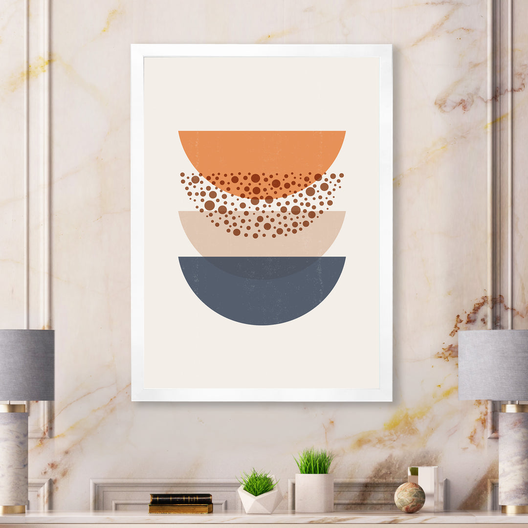 Abstract Sun &amp; Moon Geometrics In Blue &amp; Orange Framed Print Matte White - 1.5" Width